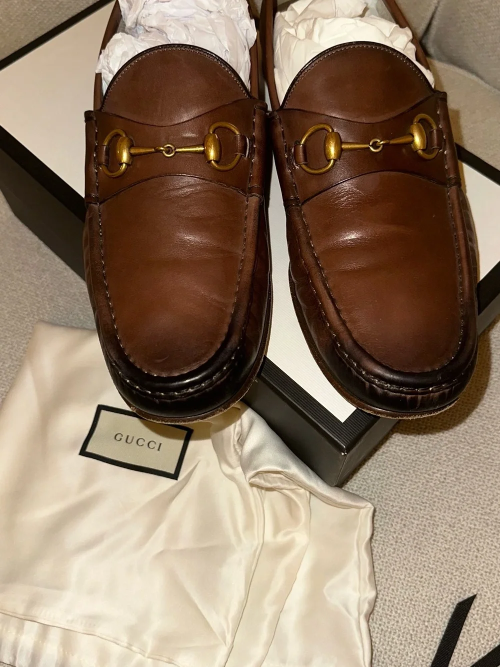 Gucci Brown Leather Horsebit Slip-On Loafers